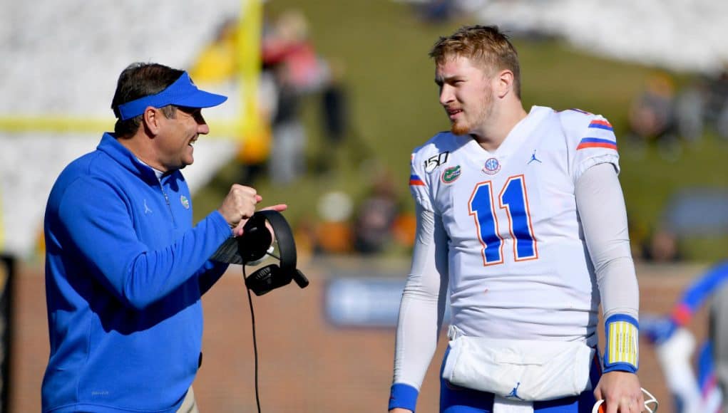 Florida Gators quarterback Kyle Trask talks to Dan Mullen against Missouri-1280x942