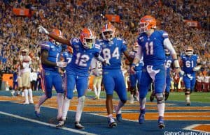 Florida Gators receiver Van Jefferson celebrates a touchdown against FSU- 1280x852