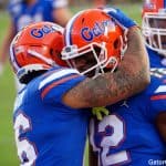 Florida Gators receivers Van Jefferson and Freddie Swain celebrate a touchdown against UGA-1280x853