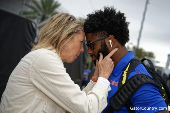 Florida Gators running back Lamical Perine with Meghan Mullen before the UGA game- 1280x853