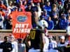 Nov 16, 2019; Columbia, MO, USA; A Florida Gators signaler holds up a sign on the sidelines during the second half against the Missouri Tigers at Memorial Stadium/Faurot Field. Mandatory Credit: Denny Medley-USA TODAY Sports