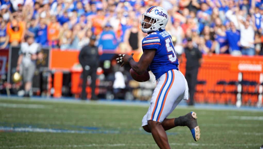 University of Florida defensive lineman Jon Greenard returns a fumble 80-yards for a score against the Vanderbilt Commodores- Florida Gators football- 1280x853