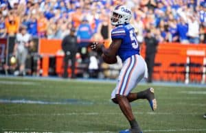 University of Florida defensive lineman Jon Greenard returns a fumble 80-yards for a score against the Vanderbilt Commodores- Florida Gators football- 1280x853