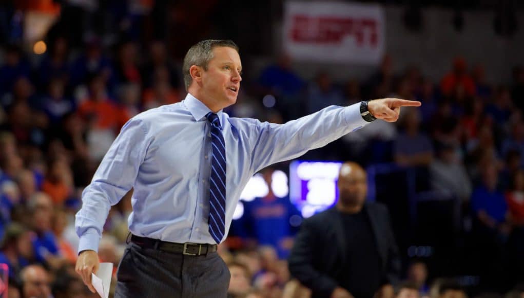 University of Florida head basketball coach Mike White coaching during a los to Florida State- Florida Gators basketball- 1280x853