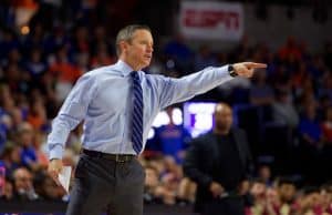 University of Florida head basketball coach Mike White coaching during a los to Florida State- Florida Gators basketball- 1280x853