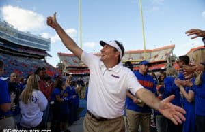 University of Florida head coach Dan Mullen walks off the field after a win over Vanderbilt at Ben Hill Griffin Stadium- Florida Gators football- 1280x853