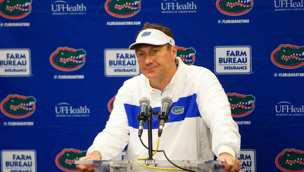 University of Florida head football coach Dan Mullen addresses the media after the Florida Gators’ 24-17 loss to Georgia- Florida Gators football- 1280x853