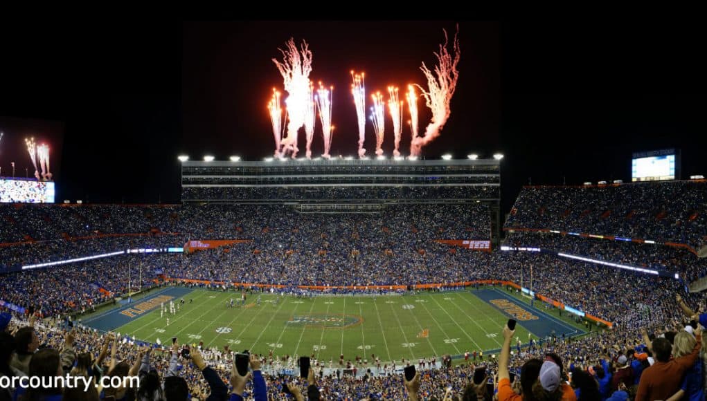 Fireworks light up the sky after the Florida Gators score a touchdown against Florida State- Florida Gators football- 1280x620