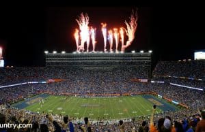 Fireworks light up the sky after the Florida Gators score a touchdown against Florida State- Florida Gators football- 1280x620