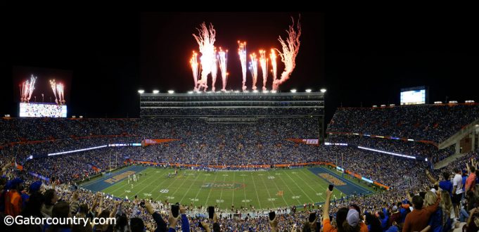 Fireworks light up the sky after the Florida Gators score a touchdown against Florida State- Florida Gators football- 1280x620