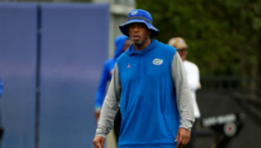 Florida Gators defensive line coach David Turner watches the Gators practice- 1280x855