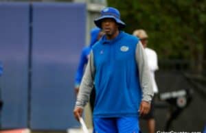 Florida Gators defensive line coach David Turner watches the Gators practice- 1280x855