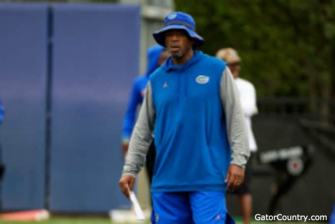 Florida Gators defensive line coach David Turner watches the Gators practice- 1280x855