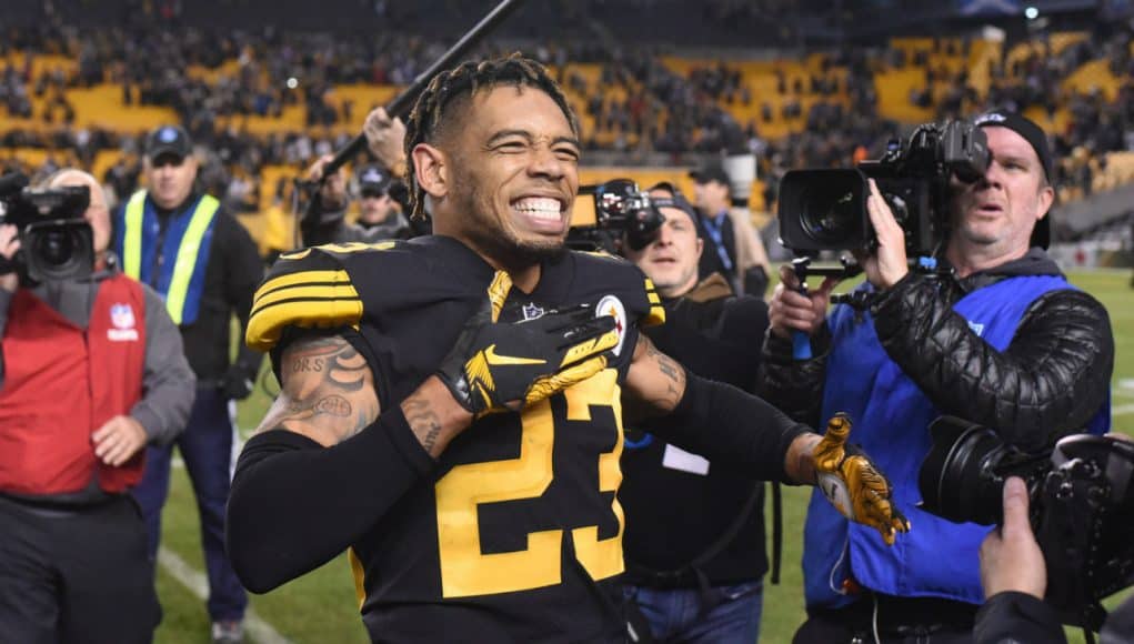 Dec 16, 2018; Pittsburgh, PA, USA; Pittsburgh Steelers cornerback Joe Haden (23) celebrates a win against the New England Patriots at Heinz Field. Mandatory Credit: Philip G. Pavely-USA TODAY Sports