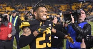 Dec 16, 2018; Pittsburgh, PA, USA; Pittsburgh Steelers cornerback Joe Haden (23) celebrates a win against the New England Patriots at Heinz Field. Mandatory Credit: Philip G. Pavely-USA TODAY Sports