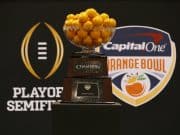 Jan 9, 2016; Phoenix, AZ, USA; A general view of the Orange Bowl trophy at media day at Phoenix Convention Center. Mandatory Credit: Matthew Emmons-USA TODAY Sports