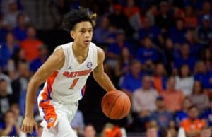 University of Florida freshman guard Tre Mann brings the ball up the court against Florida State- Florida Gators basketball- 1280x853