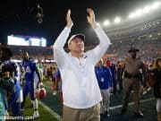 University of Florida head coach Dan Mullen celebrates after the Florida Gators 40-17 win over Florida State- Florida Gatos football- 1280x853
