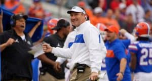 University of Florida head coach Dan Mullen looks at the scoreboard during the Florida Gators’ loss to Georgia in 2019- Florida Gators football- 1280x853