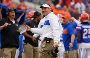 University of Florida head coach Dan Mullen looks at the scoreboard during the Florida Gators’ loss to Georgia in 2019- Florida Gators football- 1280x853