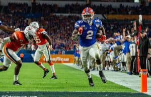 University of Florida running back Lamical Perine scores his first touchdown against Virginia in the Orange Bowl- Florida Gators football- 1280x852