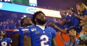 University of Florida senior running back Lamical Perine waits before being recognized at senior day- Florida Gators football- 1280x853