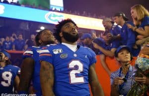 University of Florida senior running back Lamical Perine waits before being recognized at senior day- Florida Gators football- 1280x853