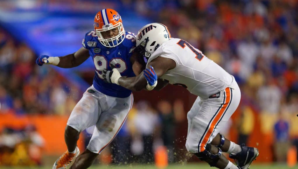 University of Florida defensive end Jabari Zuniga rushes the quarterback during the Florida Gators win over UT-Martin- Florida Gators football- 1280x853