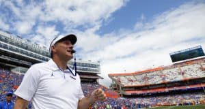 University of Florida head coach Dan Mullen walks on the field before the Florida Gators game against Tennessee in 2019- Florida Gators football- 1280x873