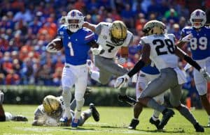 University of Florida receiver Kadarius Toney runs with the ball in a shutout win over Vanderbilt- Florida Gators football- 1280x853