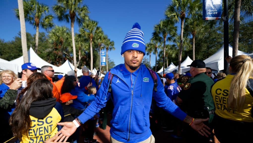 University of Florida receiver Trevon Grimes greets fans during Gator Walk before the Florida Gators game against Vanderbilt- Florida Gators football- 1280x853