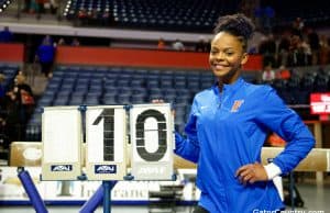 Florida Gators gymnast Trinity Thomas after she scored a 10 for the Gators- 1280x852