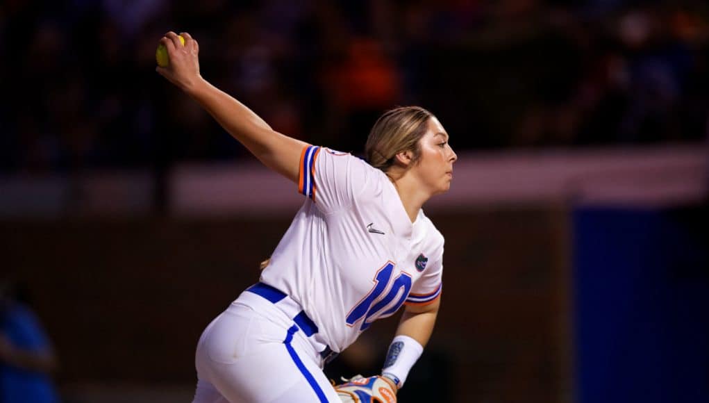 Florida Gators softball pitcher Natalie Lugo pitches in 2020- 1280x853