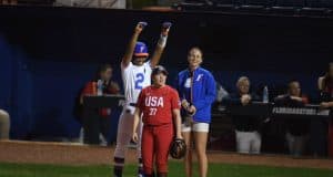 Florida Gators softball falls to Team USA Florida Gators utility player Cheyenne Lindsey gets a hit against Team USA- 1280x855