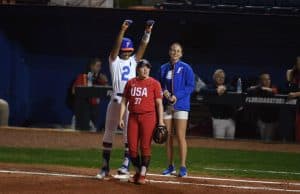 Florida Gators utility player Cheyenne Lindsey gets a hit against Team USA- 1280x855