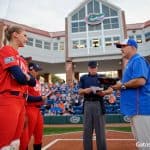 Former Florida Gators catcher Aubree Munro and Tim Walton before Team USA vs Florida- 1280x852