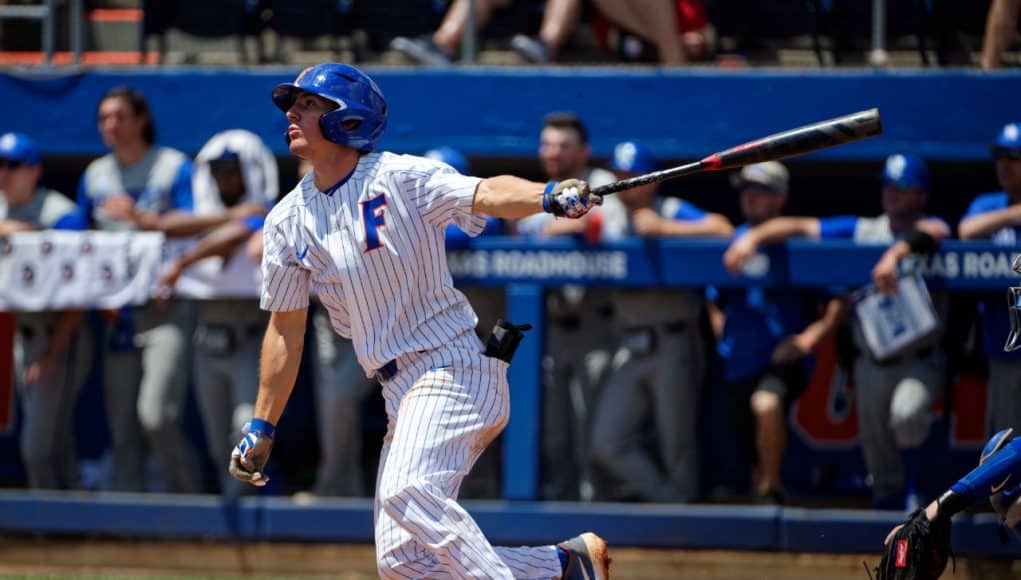 University of Florida outfielder Jacob Young swings away in a SEC game against Kentucky- Florida Gators baseball- 1280x853