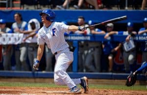 University of Florida outfielder Jacob Young swings away in a SEC game against Kentucky- Florida Gators baseball- 1280x853