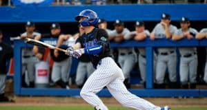 University of Florida outfielder Jud Fabian singles against the Long Beach State Dirtbags in 2018- Florida Gators baseball- 1280x853