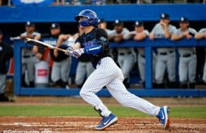 University of Florida outfielder Jud Fabian singles against the Long Beach State Dirtbags in 2018- Florida Gators baseball- 1280x853