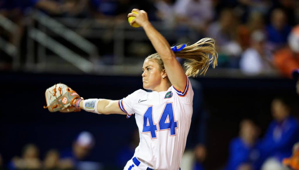 Florida Gators softball pitcher Rylee Trlicek pitches in 2020- 1280x853