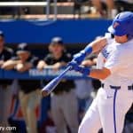 University of Florida catcher Nathan Hickey gets a hit as the Florida Gators beat Troy to complete a series sweep- Florida Gators baseball- 1280x853