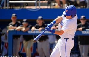 University of Florida catcher Nathan Hickey gets a hit as the Florida Gators beat Troy to complete a series sweep- Florida Gators baseball- 1280x853