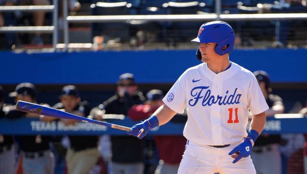 University of Florida catcher Nathan Hickey gets ready to hit during a 7-1 win over Troy- Florida Gators baseball- 1280x853