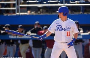University of Florida catcher Nathan Hickey gets ready to hit during a 7-1 win over Troy- Florida Gators baseball- 1280x853
