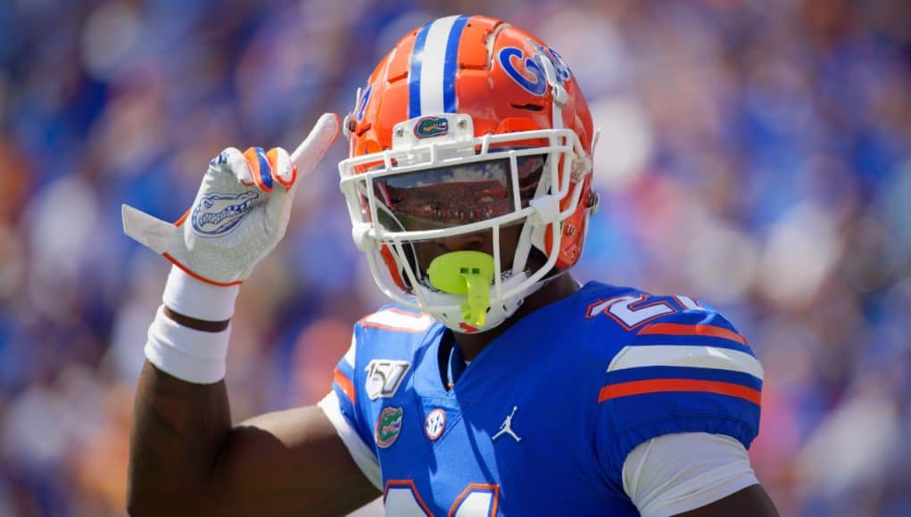 University of Florida defensive back Trey Dean looks to the sideline during the Florida Gators game against Tennessee in 2019- Florida Gators football- 1280x853