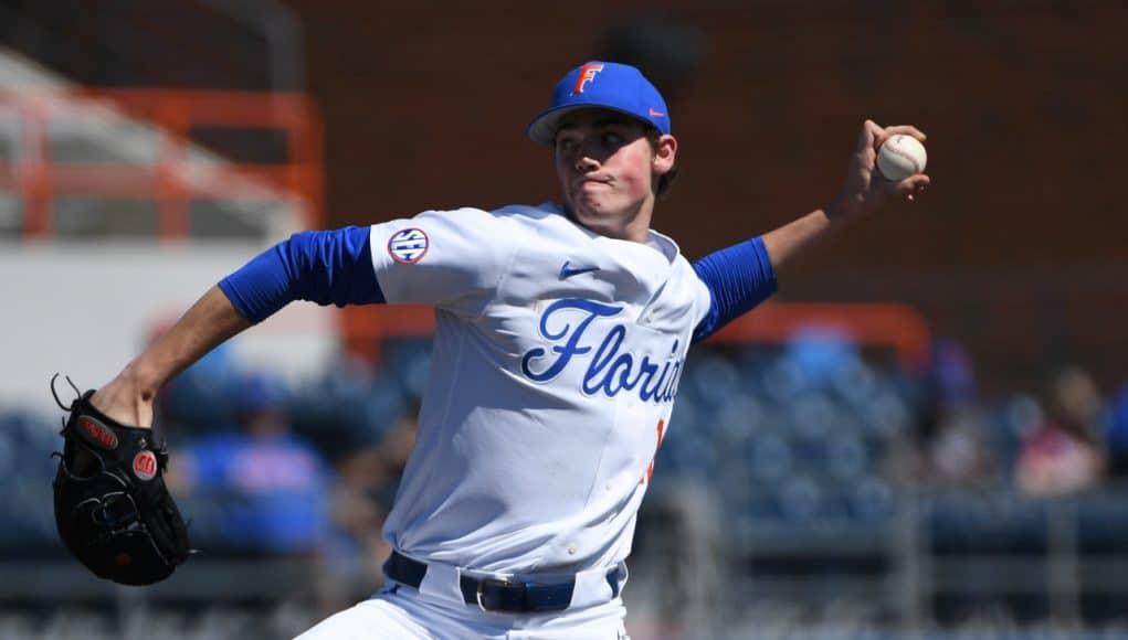 University of Florida freshman Hunter Barco pitching against Troy- Florida Gators baseball- 1280x851