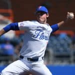 University of Florida freshman Hunter Barco pitching against Troy- Florida Gators baseball- 1280x851