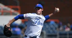 University of Florida freshman Hunter Barco pitching against Troy- Florida Gators baseball- 1280x851