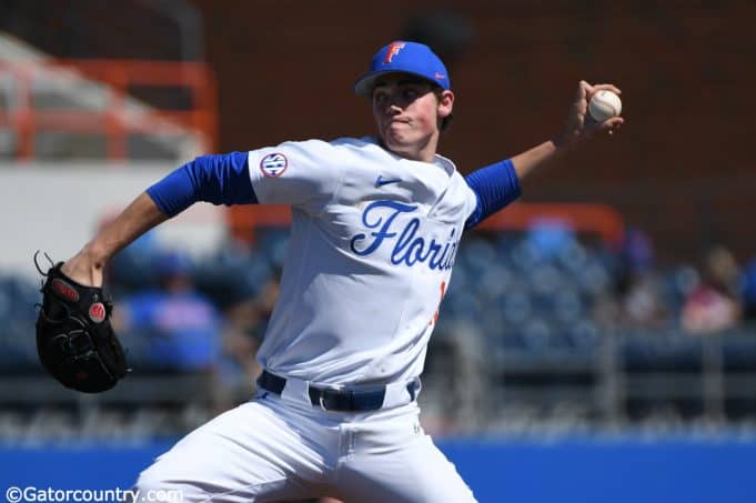University of Florida freshman Hunter Barco pitching against Troy- Florida Gators baseball- 1280x851